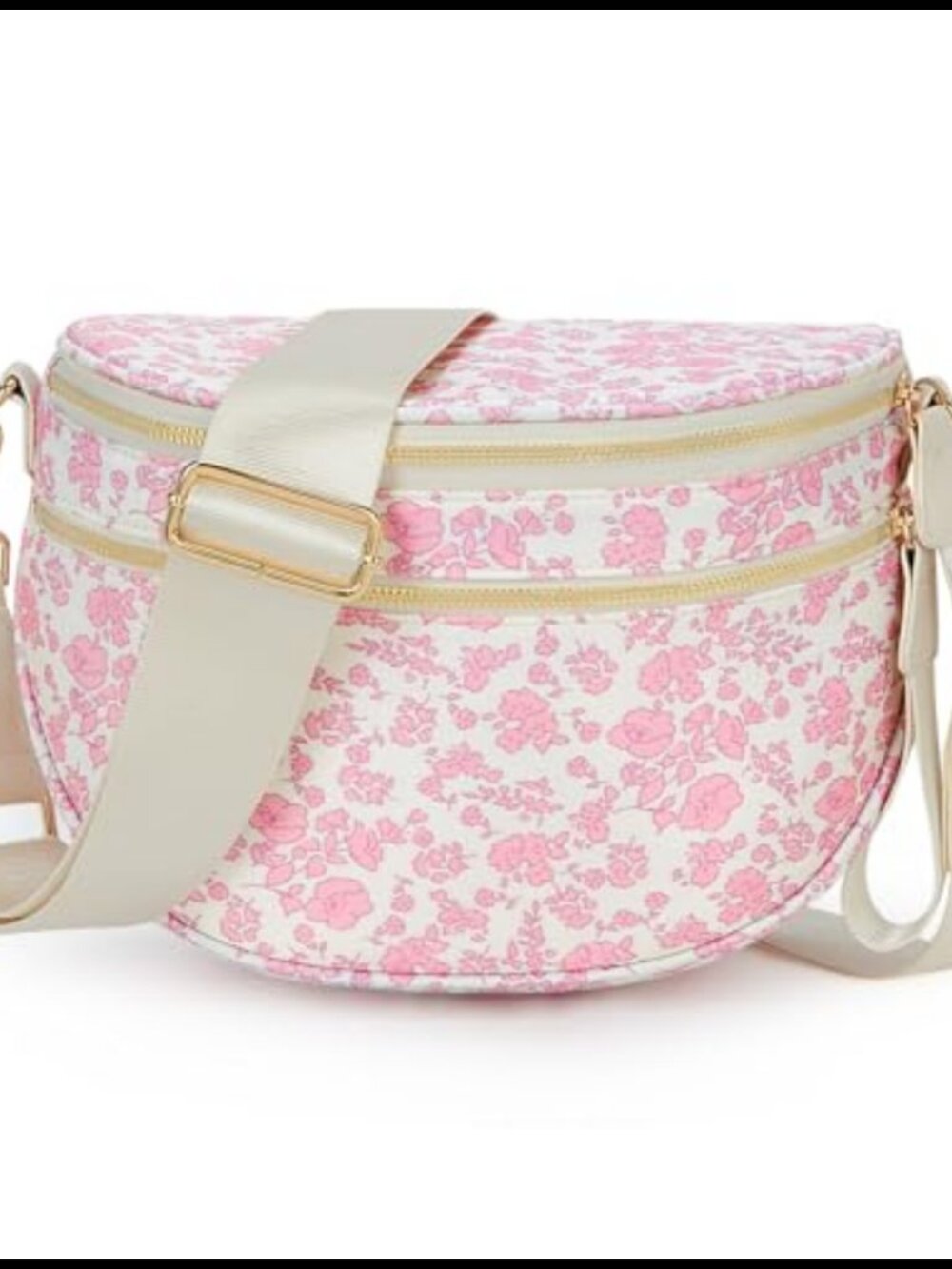 Floral Crossbody Waist Pack Water Resistant Nylon 2-Zip Adjustable Wide Strap